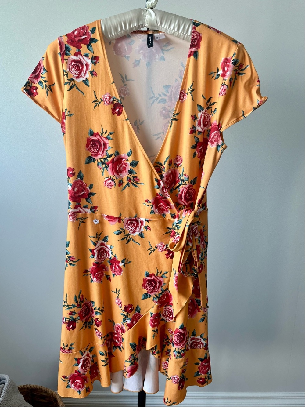 H&M Mustard Yellow Floral Cottagecore Boho Chic Wrap Ruffle Dress Sz 10 - Picture 2 of 15